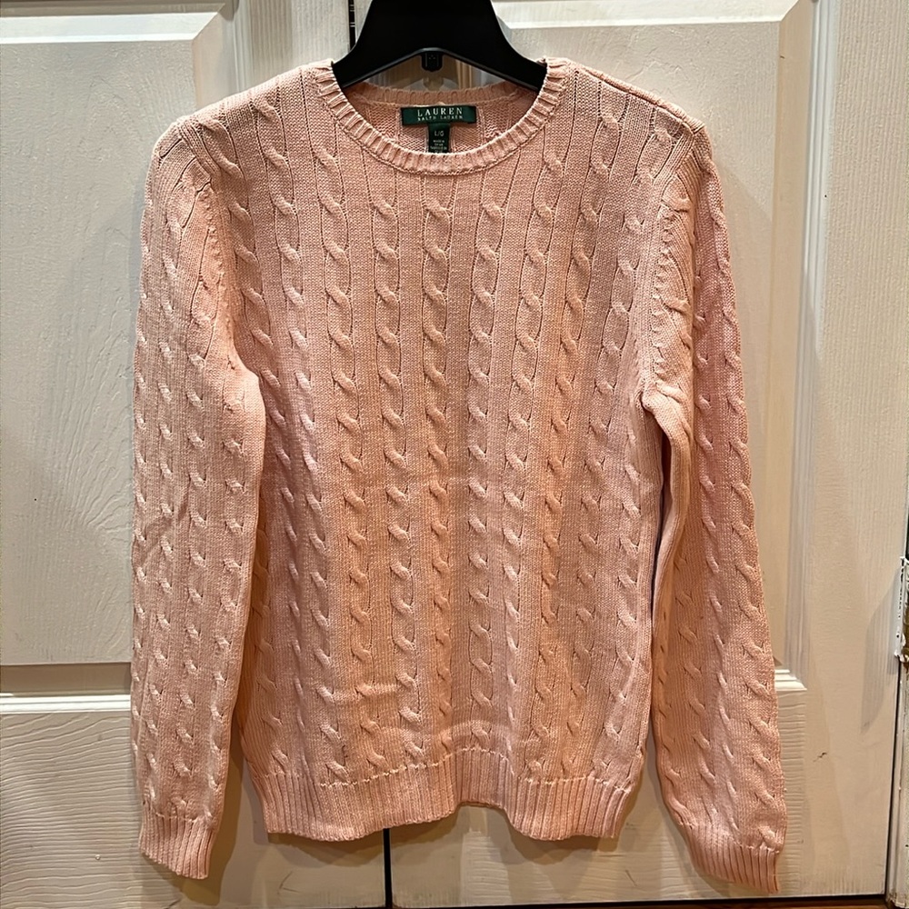NWOT Ralph Lauren  cable knit sweater light pale pink size M